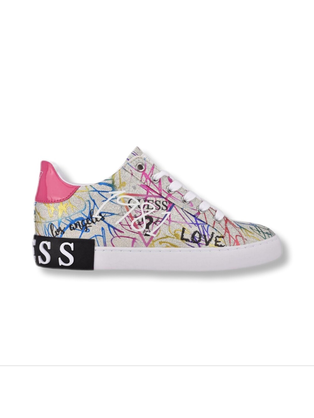 Guess Women's Metallic Colorful Graffiti Print Retro Style Sneakers